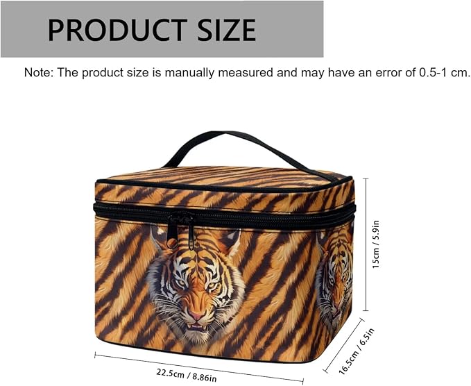 Tiger Head Print Cosmetic Bag Makeup Bags Toiletry Pouch, Black Orange Tiger Stripes Makeup Cosmetic Organizer Dopp Kit Travel Accessories Essentials