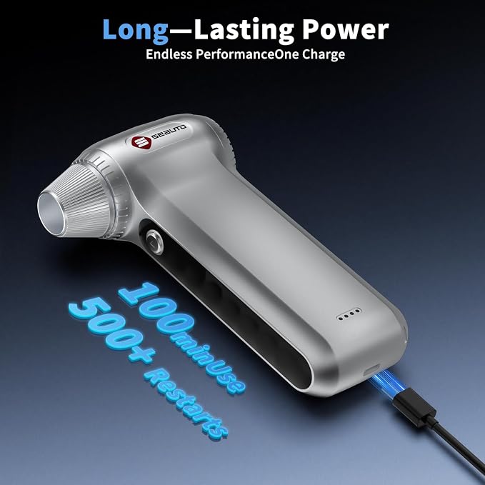Electric Air Duster 200000RPM Brushless Motor, Cordless Compressed Air Blower with 4 Nozzles & 2 Brushes, 85m/s Powerful Rechargeable Cleaner for PC, Car, Keyboard & Electronics (Silver)