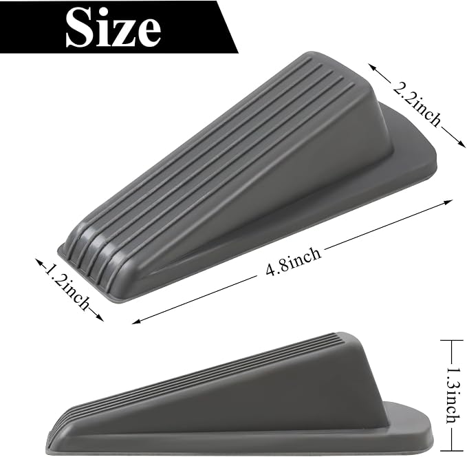 4 Pack Door Stoppers for Bottom of Door, Gray 4.8x2.2x1.3in Door Stops, Rubber Door Stopper Wedge, Sturdy Stackable Door Stops for Floor