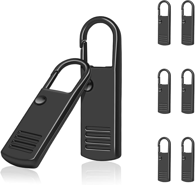 CooBigo 8 Pack Metal Zipper Pulls Replacement Slider for Suitcase, Detachable Zipper Pull Slider Replacement for Clothes Luggage Backpack Repair(Black)