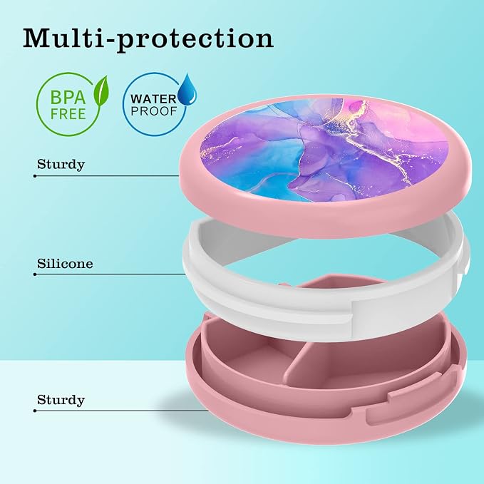 Serfeymi Small Pill Box - 3 Compartments Portable Pill Box for Purse Pocket, Compact Mini Travel Pill Case - Suitable for Medicine, Vitamin, Fish Oil, Supplements - Pink(Fluid Art)