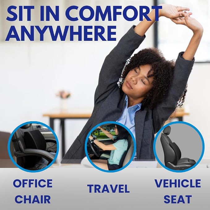 Orthopedic Back Cushion - Chiropractor-Designed Lumbar Support Pillow for Office Chair, Car, Home - High Resilience Foam, Ergonomic Design - Relieves Back Pain, Improves Posture - Gray