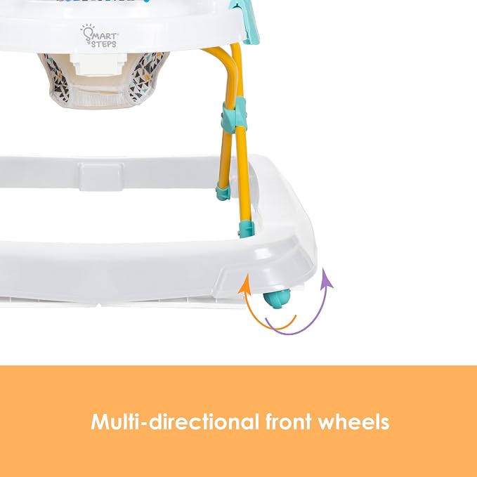Smart Steps Trend Activity Walker with Removeable Toy Bar, Multi-Directional Front Wheels, Tray, Adjustable Height and Flat Fold Frame for Storage, Ages 6 Months +, Zoo-ometry White