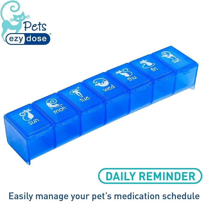 EZY DOSE Pet (7-Day) Pill Case, Medicine Planner, Treats, Vitamin Organizer Box for Cats, Convenient and Easy to Use, Large Compartments, Blue Lids, Travel Friendly, BPA Free, Made in the USA