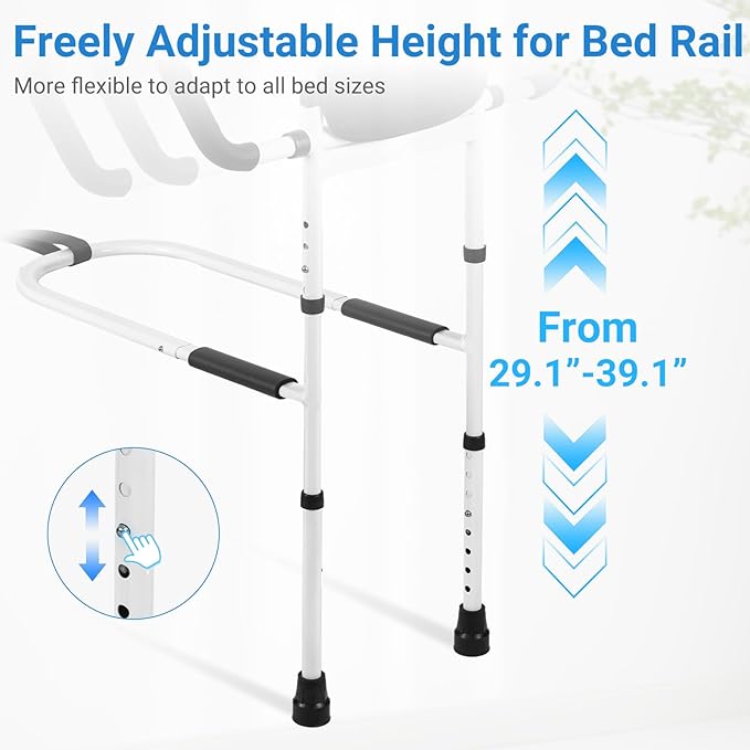 Klvied Bed Rails for Elderly Adults Safety, Bed Side Rails with Non-Slip Handles, Adjustable Bed Cane with Motion Light and Storage Bag, 400LB Gravity Capacity