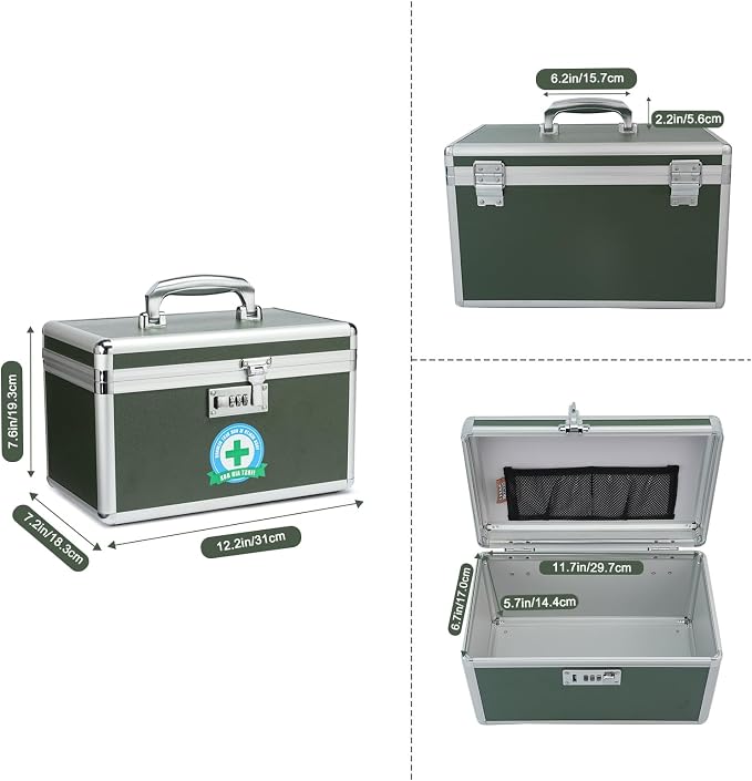 Medication Lock Box With Combination - Lockable Medicine Storage, Empty First Aid, Security Lock, Medical Organizer, Multipurpose Locking for Home and Outdoor (Green, Medium)