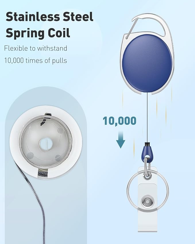 Uniclife 5 Pack Retractable Badge Reel for Badge Holder Blue Heavy Duty Retractable Keychain Strong ABS Casing with Stainless Steel Spring Coil 24 Inch Nylon Rope Carabiner Clip and Key Ring