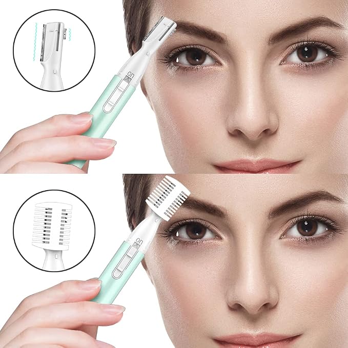Eyebrow Trimmer, Precision Electric Eyebrow Razor for Women Battery-Operated Facial Hair Remover with Comb No Pulling Sensation Painless for Face Chin Neck, Upper-Lip, Peach-Fuzz