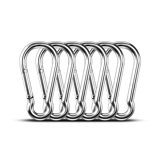 Large Carabiner Clip Hooks, 6pcs 5.5 inch Carabiners Heavy Duty, 304 Stainless Steel Spring Snap Hook Fits Camping Hanging Hiking Weight Lifting, Metal Clips for Rope or Chain