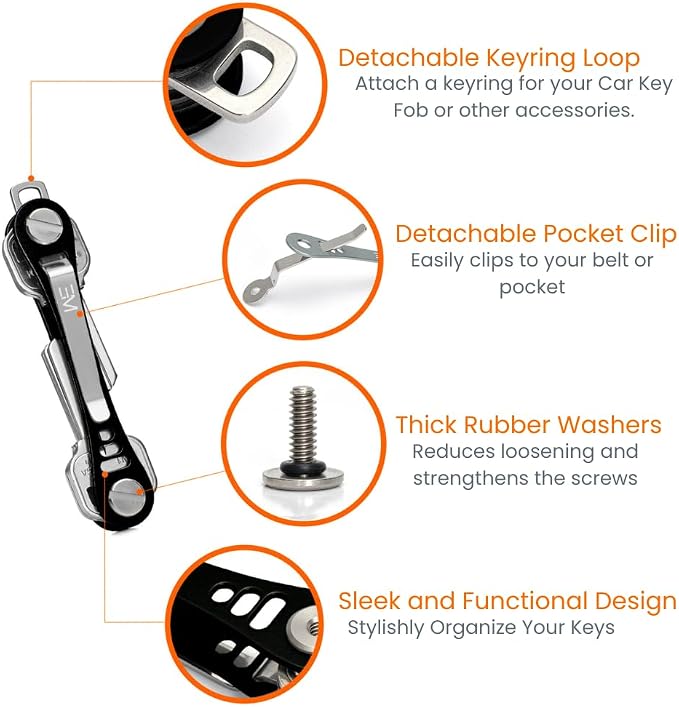EM Compact Key Holder, Pocket Key Organizer, 14 Keys Key Bar | Fits 4.6 mm or larger keyholes only. Small hole keys like mailbox keys may not fit. Anti jingle, removable clip