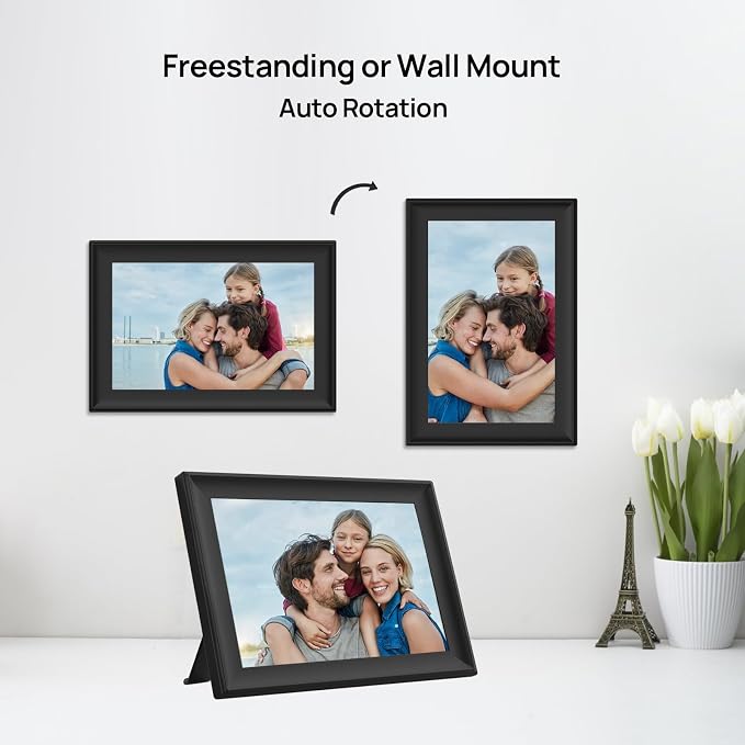 32GB 10.1 Inch WiFi Digital Picture Frame with 1280x800 HD IPS Touch Screen, Send Photo or Videos via App or Email,Support USB Drive/SD Card Extend Storage,Auto-Rotate,Wall Mountable
