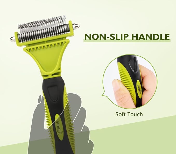 Pecute Double-Sided Undercoat Rake for Dogs & Cats with Thick Double Coats | 12/23-teeth removes mats & undercoat, 304 stainless steel, Gentle on skin, For heavy shedding, long/thick/double coats