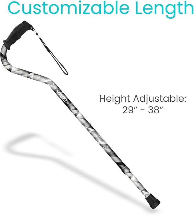 Vive Walking Cane for Women, Men, Elderly - Patented Offset Grip - Lightweight Adjustable Walking Aid with a Non-Slip Tip - Sturdy Balancing Mobility Aid for Seniors