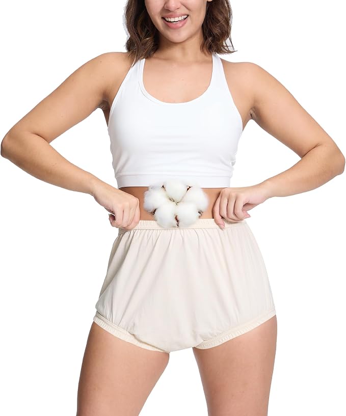 Womens Waterproof Incontinence Pants Leakproof Adult Diaper Covers Plastic Rubber Underwear Alternative(Beige，S)
