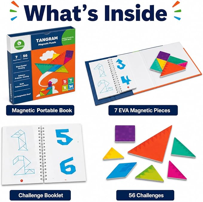 Travel Games Tangrams, Magnetic Travel Games for Road Trips Kids Board Game Educational Toys Kids Game for 3+