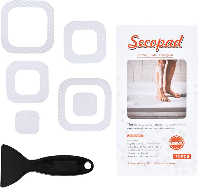 Non-Slip Bathtub Stickers, 36 PCS Safety Bathroom Tubs Showers Treads Adhesive Decals Scraper (Clear)