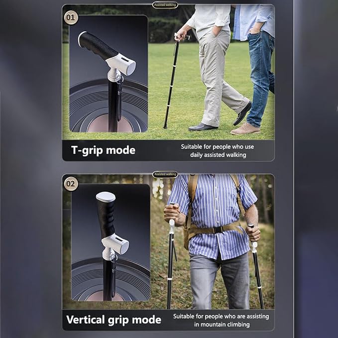 Folding Walking Cane for Men & Women, Adjustable Height & Handle - Lightweight Portable Walking Stick, Foldable Cane with Comfortable Grip