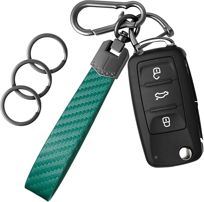 OHKYOOT Leather Car Keychain for Home Car Keys | Carabiner Clip Key Fob Keychain for Women Men,Car Key Holder with 3 Key Ring and Anti-Lost D Ring