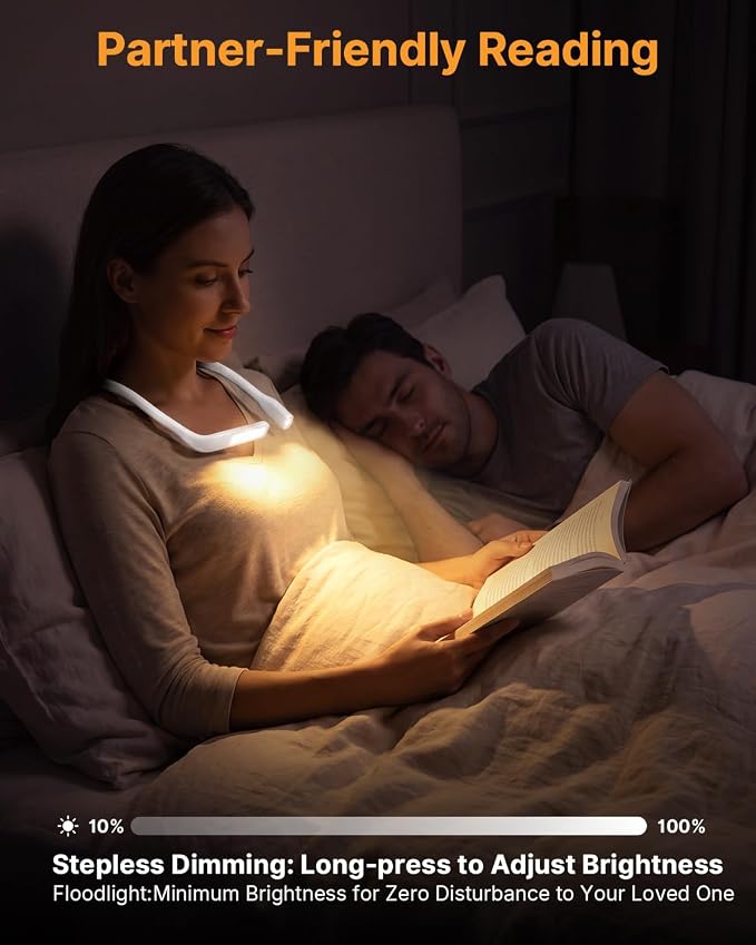 Reading Light with Storage Case, Dimmable Book Light for Reading | 3 Color, Eye-friendly, Ergonomic, 80H Rechargeable Neck Lamp for Reading in Bed, Knitting Crochet Tools Cross Stitch Supplies
