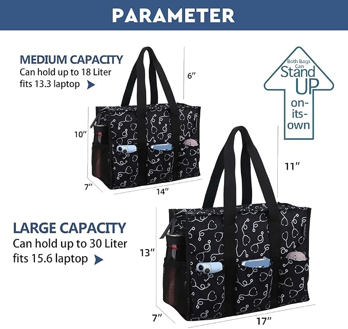 ABAMERICA Nurse Bags for Work Nursing Bag Multiple Pockets Waterproof Organizing Zip Top Clinical Bag for Nursing Students