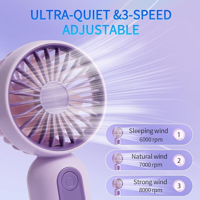 JODNO Mini Portable Fan 3 Pack, Cute Handheld Battery Operated Lightweight Small Personal Fans with 3 Speeds and USB Rechargeable Eyelash Fan for Women Men Office Outdoor Travel Camping
