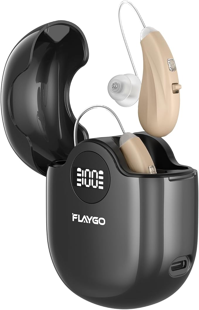 Flaygo Hearing Aids for Seniors,Hearing Aids for People with Hearing Loss, Sound Quality Restoration, Intelligent Noise Reduction, Standby 80h, One-Button Operation, Comfortable Wearing,Beige