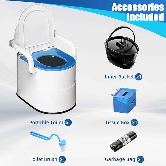 Bedside Commode Toilet for Elderly, Portable Toilet for Adults with Full-Surround Anti-Slip, Armrests, Double Layer Odor Sealed, Bedside Commode Chair for Toilet with Arms, Blue