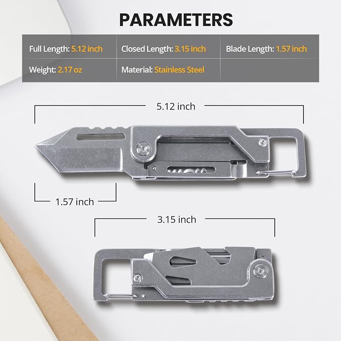 EDCFANS Keychain Multitool Knife, Multi Tools Keychains, Fathers Day Dad Gifts for Men, Tanto Pocket Knives with Clip, Bottle Opener, Box Cutter, Pry Bar, Screwdriver Wrench, EDC Hiking Camping Gear