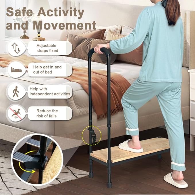Medical Step Stool with Handle for Elderly Foot Stool Bed Steps for High Beds Adults Seniors Bedside Step Stool with Handrail Bed Stairs Bathtub Steps Platform Car Safety Handicap Step