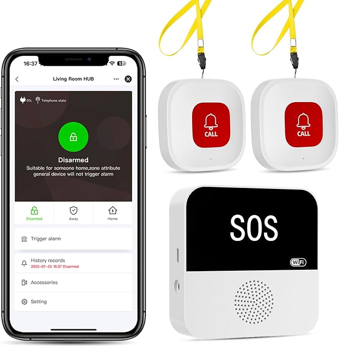 PILSAMAS WiFi Caregiver Pager Wireless Call Button with App Alert, Medical Alert Systems for Seniors No Monthly Fee with 2 Emergency Call Button, Alert Button for Seniors at Home
