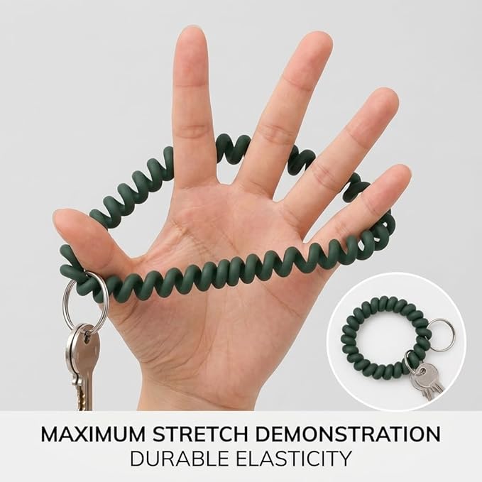 BIHRTC Pack of 6 Wrist Keychain Spiral Stretchable Coil Wrist Key Holder | Plastic Stretch Wristband Elastic Stretchable Spiral Bracelet Key Holder Key Ring for ID Badge Sauna Outdoor Sport