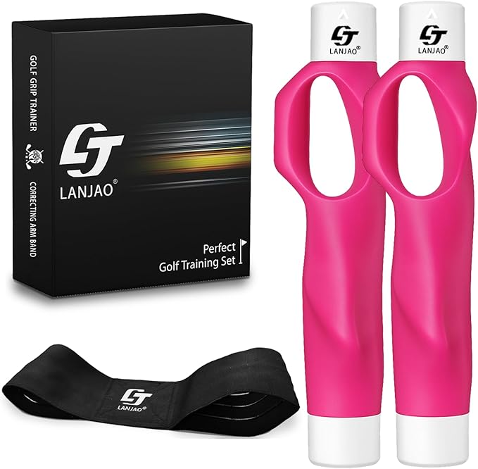 Golf Grip Trainer 2 Pack with Swing Correcting Arm Band, Golf Training Aid, Golf Grip Kit,Grip Trainer Golf Club to Help Train Correct Hand Position