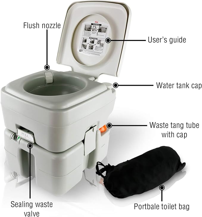 SereneLife Portable Toilet – Compact RV Travel Potty Seat with Cover, 5.3 Gallon Waste Tank, Pump Flush, Leak and Odor Proof – Ideal for Campers, Boating, and Outdoor Activities