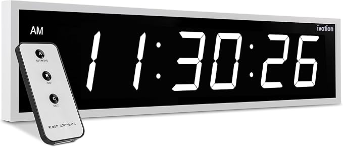 Ivation Oversized Large Digital Wall Clock - Big LED Digital Clock w/Large Display & Durable Aluminum Frame Shelf or Wall Mount (24 Inch - White) 6 Brightness Levels | Time Memory | Remote