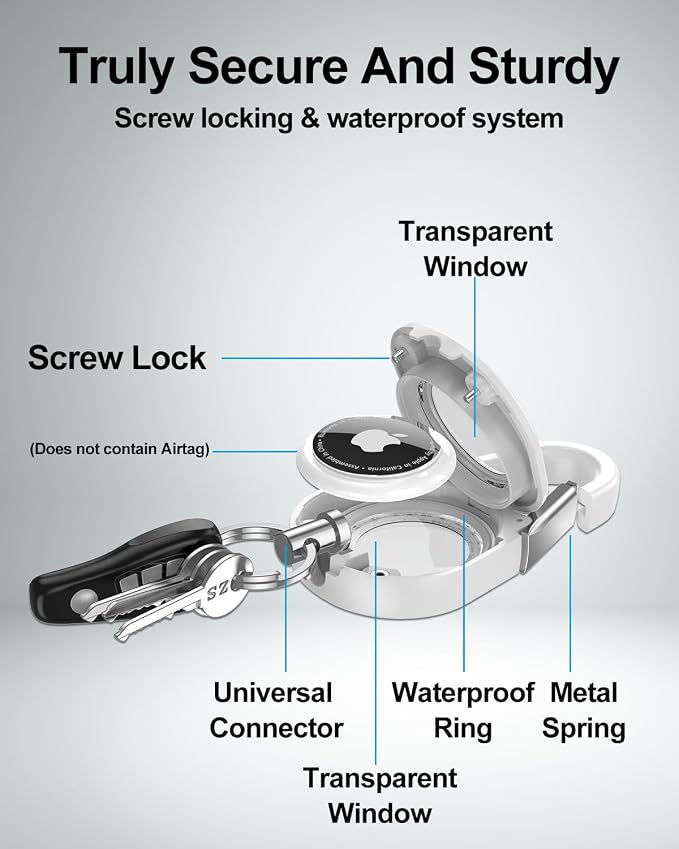 SCALLOP for AirTag (1st & 2nd Gen) Keychain with Carabiner,Thick Hard PC Air Tag Holder,IPX8 Waterproof,Secure Lock
