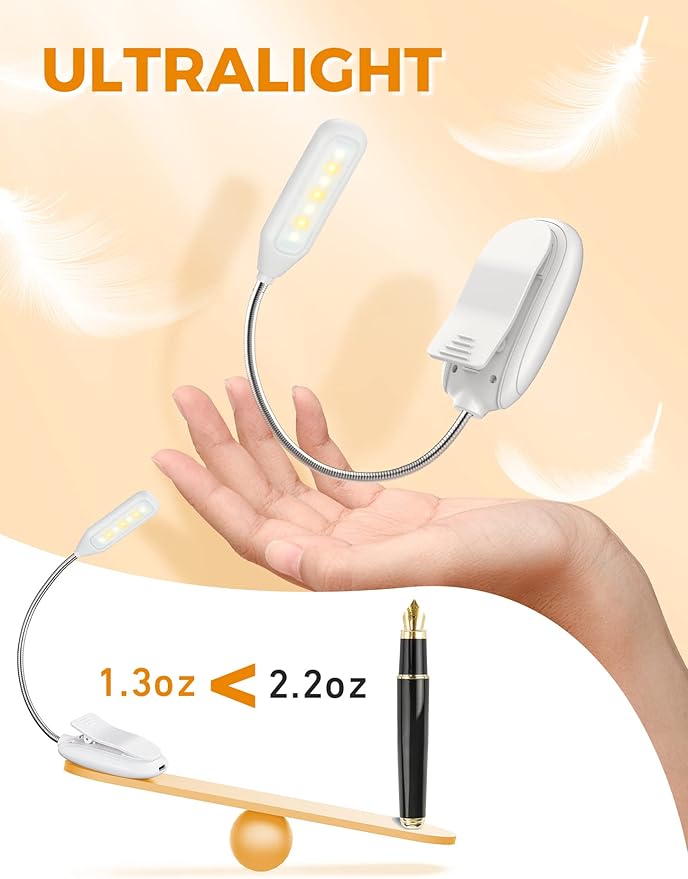Monotremp Book Lights for Reading at Night in Bed, 80 Hours Runtime Rechargeable Reading Lights for Books in Bed, 3 Brightness Levels × 3 Color Temperatures, 1.3 oz Lightweight