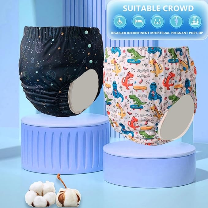WEEOATAR Unisex Reusable Adult Cloth Diaper,Washable Swim Nappies,Adjustable Incontinence Pocket Diaper with Snaps,Underwear for Seniors,Disability,Postpartum(Dinosaur,XXL)