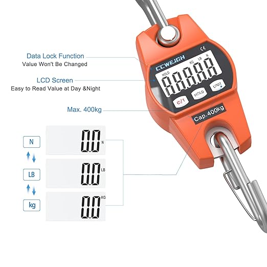 Hanging Scale Handheld 880lb/400kg Crane Scale Luggage Scale,with ABS Plastic case & Big LCD Display, Portable Digital Mini Crane Scale Fishing Scale,for Gym,Hunting,Travelling