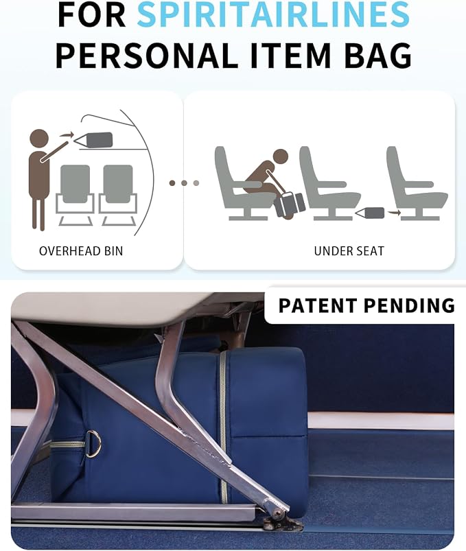 WANDF For Spirit Airlines Personal Item Bag 18x14x8 Underseat with Wet Pocket & Shoe Compartment & Tsa Approved Toiletry Bag
