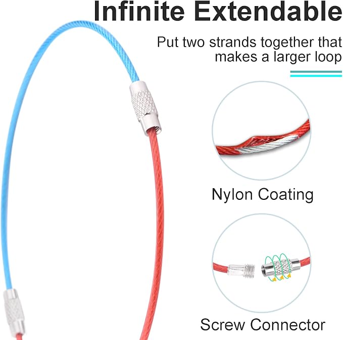 CooBigo 16 Pack Stainless Steel Loops 2mm Coated Wire Keychain Cable Large Keyrings 6 inch Key Chain for Luggage Tags, Key Tags, Keyrings, Kitchen Utensils, Duster-Assorted Colors