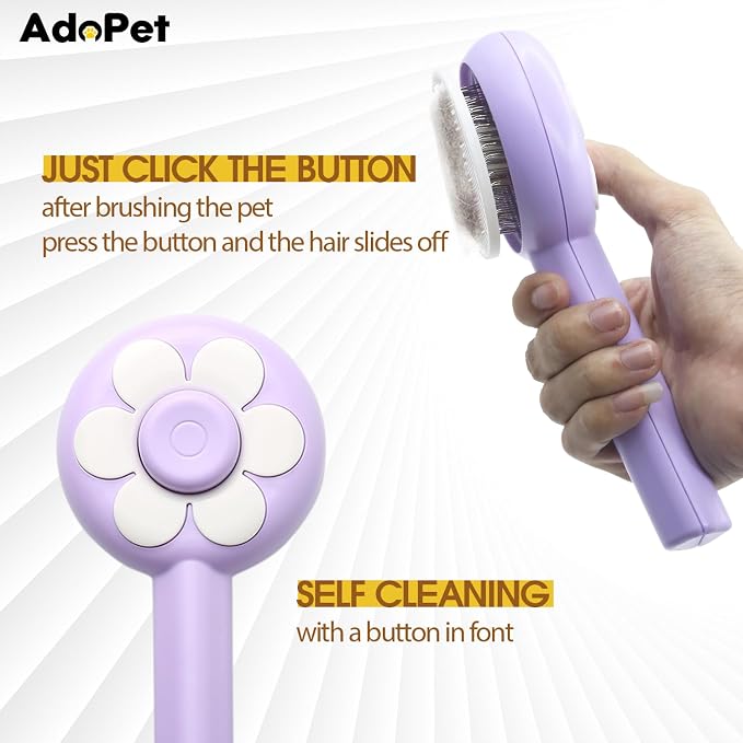 Self-Cleaning Pet Grooming Brush – Smooth Grooming Brush for Dogs and Cats, Easy Hair Removal with the Push of a Button, Gentle Shedding Remover for Small Pets