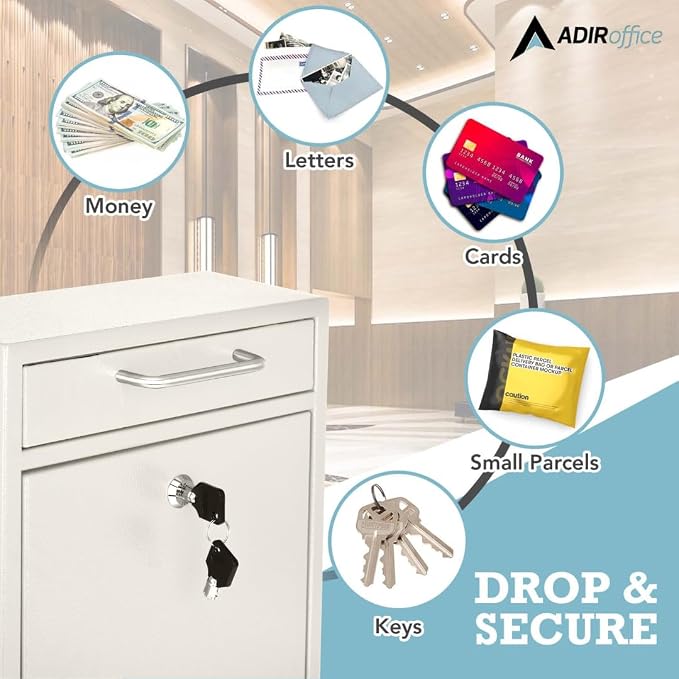 AdirOffice Wall Mount Mailbox - Mailbox with Lock and Keys- Durable Wall Mounted Locking Mailbox and Cash Drop Box for House, Apartments and Bussiness After Hours Deposits