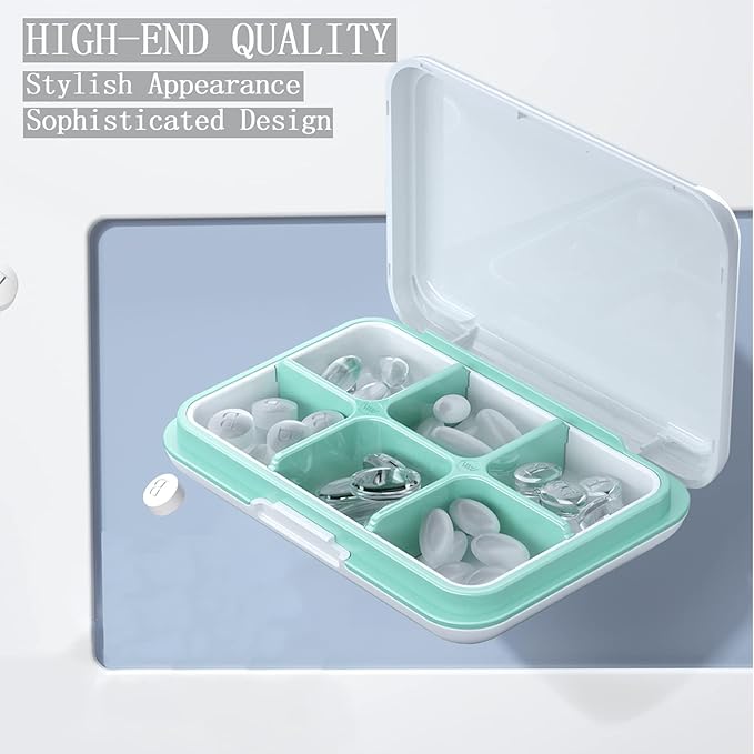Travel Pill Organizer Moisture Waterproof Small Pill Box for Pocket Purse 6 Compartments Portable Pill Case Medicine Vitamin Holder Container (White, 6 Compartments)