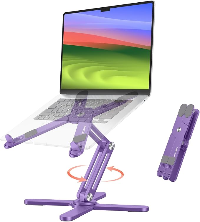 OMOTON LA10 360° Rotating Laptop Stand Riser Foldable for Desk, Purple | Aluminium Aolly, Adjustable Height Angles, Collaborative Work, Easy Storage, Fits Laptops up to 17", for MacBook Pro/Air HP