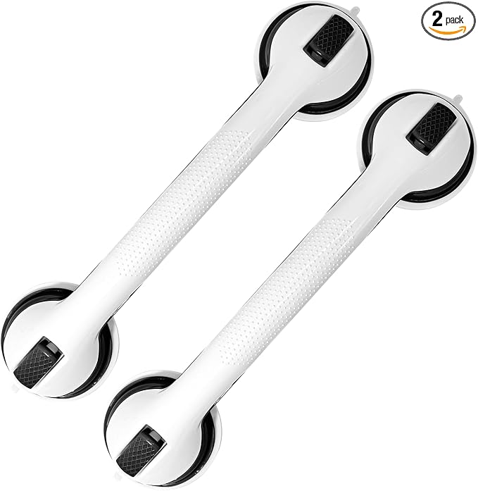 2-Pack Grab Bars for Bathtubs and Showers, 16 inch Shower Handle Suction Shower Bar, Safety Bars for Shower Chair, Bathroom Grab Bar for Senior，No Drilling Removable (Black, 16 inch)