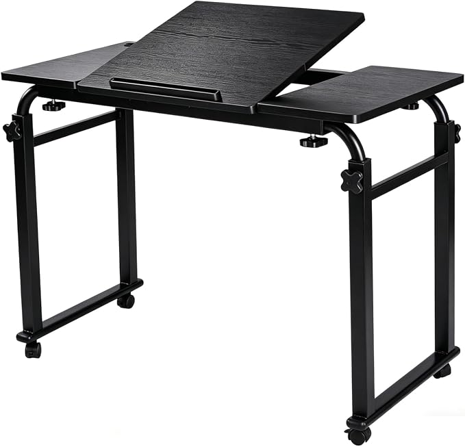 Overbed Laptop Cart Over The Bed Table with Wheels Adjustable Bed Hospital | Height length adjustable portable table hospital bed table tilting top recliner sofa bed table sturdy mobile rolling desk