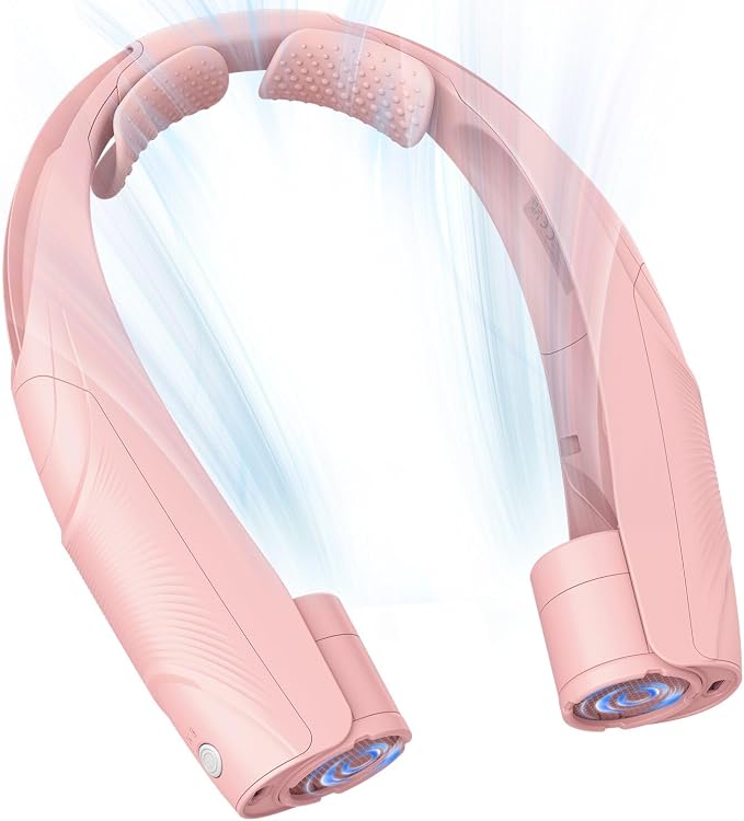 Neck Fan, 6000mAh USB Rechargeable Hands Free Personal Fan, 6 Speeds Adjustable Portable Neck Fans, Faster Cooling Wearable Fan, Ultra Quiet for Outdoor, Travel, Home, Office - Pink