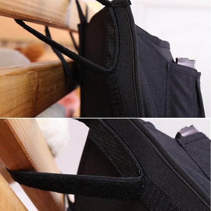 Sugaroom Organizer Caddy - Bedside, Bunk Bed, Hanging & Pocket Storage - Baby, Dorm, Hospital - Black