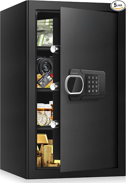 5.1 Cuft Large Home Safes Water and Fireproof with Digital Keypad & Key Lock, Fire Security Safes with 3 Removable Shelves, Anti-Pry Safe Box for Money Documents Jewelry, 23.62"H x14.96"W x 12.2"D