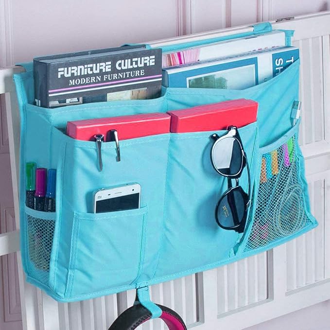 Createy Bedside Caddy Hanging Organizer Storage Bag Pocket for Bunk and Hospital Beds, College Dorm Rooms, Baby Bed Rails, Camp - 4 Pockets and 2 Hooks